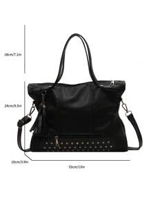New Arrival Casual Retro Fashion Mini Tassel Rivet Handbag Shoulder Bag - Black - View 7