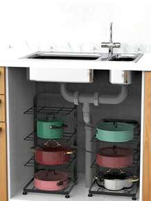 Organizador de Ollas Y Sartenes para Debajo del Gabinete y Almacenamiento, Estante de Almacenamiento de Cocina, 3 niveles - Multicolor - Ver 6