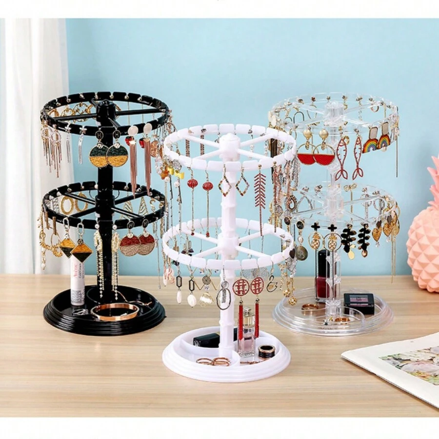 1個可旋轉的女性耳環收納盒,可展示手鐲、項鍊、髮帶和其他配件的珠寶展示架 - 彩色 - 查看 1