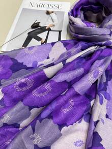 1條簡約印花絲巾,新款女款秋冬保暖長款絲巾,多用途披肩 - 紫色 - 查看 7