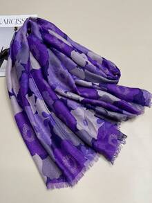 1條簡約印花絲巾,新款女款秋冬保暖長款絲巾,多用途披肩 - 紫色 - 查看 3