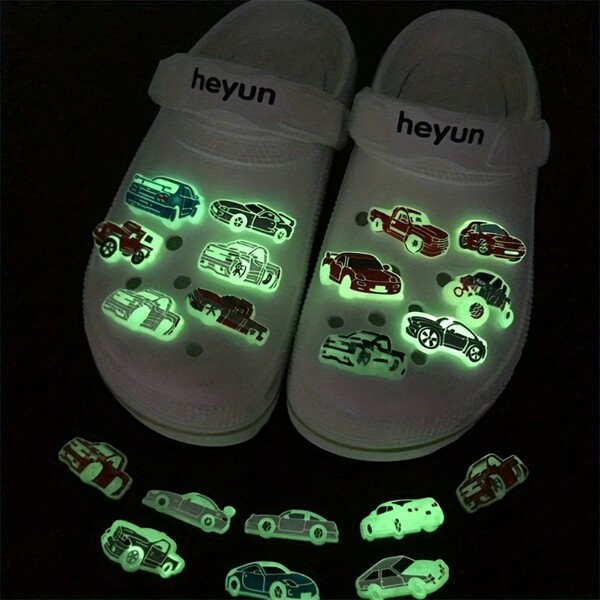 10pcs/Set Luminous Car Series Shoe Charms For Clog Sandals Shoes Decoration DIY Accessories Glow In The Dark
