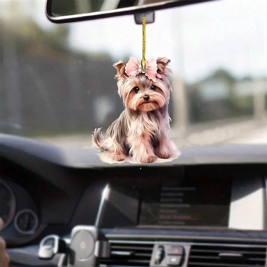 1 Pezzo 2d Pendente Auto Acrilico Con Forma Di Cane Yorkie Carino, Decorazione Vacanza, Pendente Zaino, Portachiavi, Regalo Per Festa, Decorazione Natalizia - Multicolore - Visualizzare 1