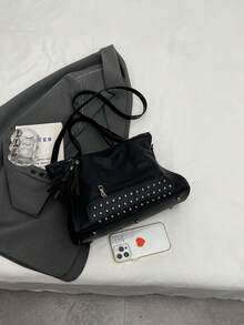 New Arrival Casual Retro Fashion Mini Tassel Rivet Handbag Shoulder Bag - Black - View 5