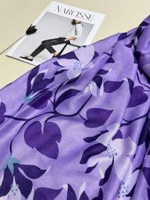 1 條簡約印花圍巾,女式絲巾,秋冬長圍巾,多功能披肩 - 紫色 - 查看 6