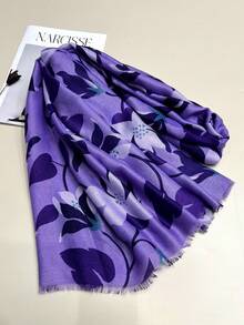 1 條簡約印花圍巾,女式絲巾,秋冬長圍巾,多功能披肩 - 紫色 - 查看 3