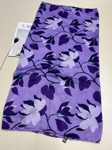 1 條簡約印花圍巾,女式絲巾,秋冬長圍巾,多功能披肩 - 紫色 - 查看 5