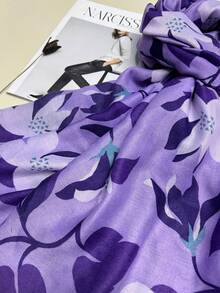 1 條簡約印花圍巾,女式絲巾,秋冬長圍巾,多功能披肩 - 紫色 - 查看 7