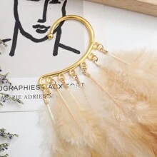 Bohemian Fashion Show Feather Earrings, Women's Long Feather Tassel Earrings - Brown - View 3