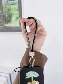 Luxury Rhinestone Decor Wrist Strap Phone Lanyard, Black Gifts For Mother, Family, Friends, Birthday, Holiday Phone Charm, Phone Chain