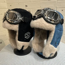 男女皆適用的冬季加厚保暖保護耳朵防風帽,配有可拆卸护目镜和透氣口罩 - 軍綠色 - 查看 4