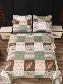 3pcs Bathiya Printed Quilted Bedding Set (1pc Bed Cover + 2pcs Pillowcases Without Filler), Boho Style Soft & Comfortable Bedroom/Dorm Decor Bedding Set, 228x228cm - Multicolor - View 3