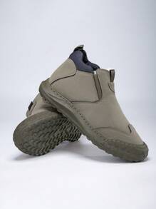 男士卡其色時尚休閒短靴,毛皮襯裡,一腳蹬設計,冬季輕鬆穿著保暖 - 卡其色 - 查看 1