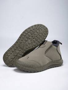 男士卡其色時尚休閒短靴,毛皮襯裡,一腳蹬設計,冬季輕鬆穿著保暖 - 卡其色 - 查看 2