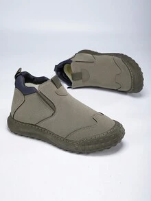 男士卡其色時尚休閒短靴,毛皮襯裡,一腳蹬設計,冬季輕鬆穿著保暖 - 卡其色 - 查看 3