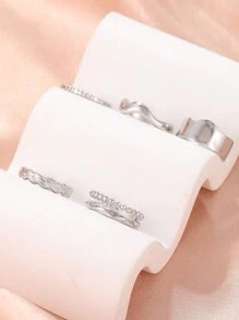 Aomogo 5pcs/Set Stainless Steel Rings, Adjustable Geometric Lines Open Rings, Classic Fashion Jewelry For Women, Party Gifts