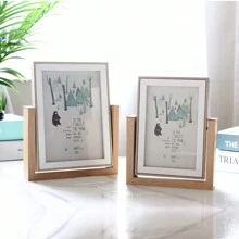 1 件木制相框 4x6/5x7 旋转画框一面可用作化妆镜，一面可作为照片，适合婚礼、朋友、家人生日礼物，双面高清玻璃可垂直展示桌面现代设计装饰化妆镜 - 原木色 - 查看 8