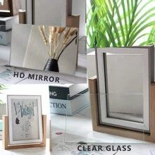 1 件木制相框 4x6/5x7 旋转画框一面可用作化妆镜，一面可作为照片，适合婚礼、朋友、家人生日礼物，双面高清玻璃可垂直展示桌面现代设计装饰化妆镜 - 原木色 - 查看 3