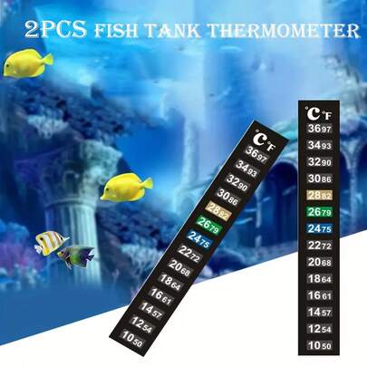 2入組魚缸溫度計貼紙,水族溫度計貼紙條,綠色和藍色溫度指示器,兩用兩棲爬行動物溫度計貼紙