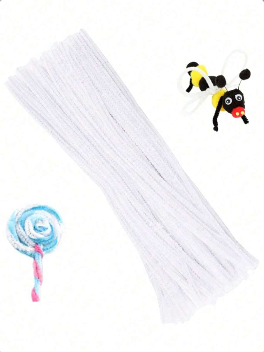 100 Piezas Limpiapipas De Chenille, Conjunto De Limpiapipas De Colore Sólido Para La Decoración De Arte Y Manualidades Hechas En Casa - Blanco - Ver 1