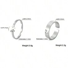 2 件套不銹鋼心形、蝴蝶、月亮、飛機設計女士戒指套裝,簡約、浪漫情侶禮物,男女通用 - 戒指套裝 - 查看 16
