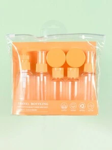 7入組旅行瓶裝容器連化妝品袋,防漏液體分配瓶,隨身化妝袋,1套7合1飛機旅行配件,旅行瓶裝套件,防漏便攜洗漱用品容器套裝,清晰pet適航尺寸的化妝品容器,可裝乳液,洗髮水,面霜,肥皂配載袋,旅行必備品,化妝品瓶套裝,帶泵推式乳液瓶,旅行配件,宿舍必備用品 - 亮橙色 - 查看 5