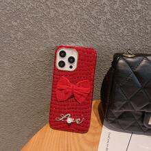 紅色蝴蝶結蘋果14 Promax手機殼，適用於iPhone 15/13/12/11 Pro - 紅色 - 查看 4