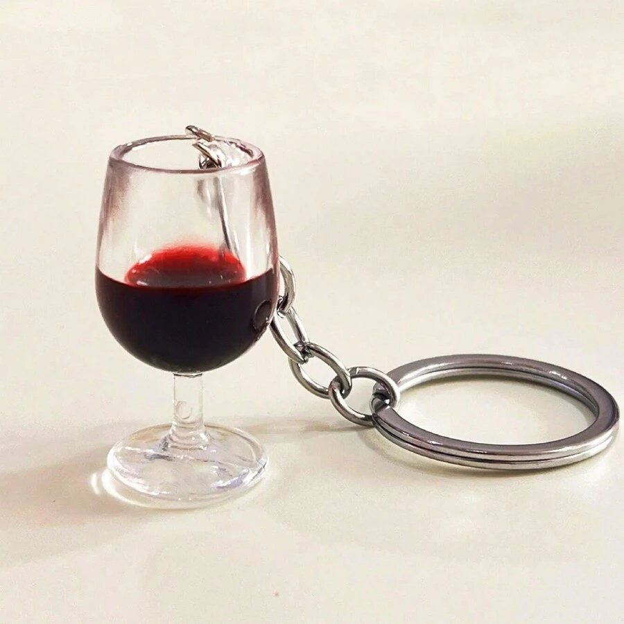 1pc Women's Miniature Red Wine Glass Shaped Resin Material Car Key
