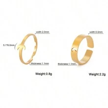 2 件套不銹鋼心形、蝴蝶、月亮、飛機設計女士戒指套裝,簡約、浪漫情侶禮物,男女通用 - 戒指套裝 - 查看 18