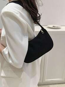 1入新款時尚保暖冬季麥拉德風格小巧輕便的實色燈芯絨女式肩袋,適用於女性、學生、日常送禮給朋友 - 黑色 - 查看 2