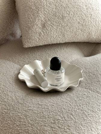 1pc White Ceramic Tabletop Decoration French Style Organizer Tray For Jewelry And Home Decor, Gift For Valentine's Day