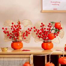 1pc Chinese New Year 2024 Auspicious Persimmon Basket Arrangement, Artificial Flowers Decor (Material Package Included)
