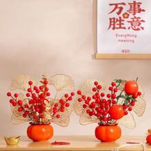 1pc Chinese New Year 2024 Auspicious Persimmon Basket Arrangement, Artificial Flowers Decor (Material Package Included)