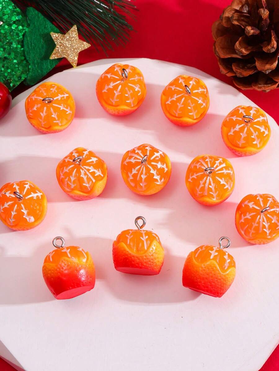 12入組食物和飲品形狀diy珠寶吊墜套裝,用於製作項鍊,耳環,鑰匙扣和其他配件 - 立體橘子 - 查看 1