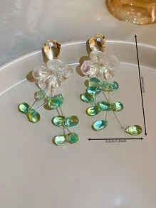 1對女法式綠色玻璃花耳環,甜美清新風格 - 一對法式超仙綠色琉璃花朵耳環 - 查看 3