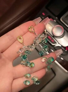 1對女法式綠色玻璃花耳環,甜美清新風格 - 一對法式超仙綠色琉璃花朵耳環 - 查看 2