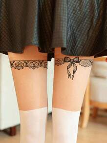 1 pieza Etiqueta engomada temporal impermeable con diseño de lazo para mujeres, tatuaje semipermanente para mejor amiga - Negro - Ver 1