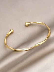 1個極簡冷調開放式手鐲,帶有波浪紋理,獨特個性化外觀 - 金黃色 - 查看 1