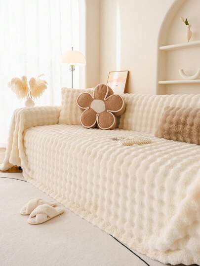 1pc Thickened Rabbit Fur Sofa Cover, Warm Blanket For Winter, Ins Style, Massage Bubble Rabbit Fur, Can Be Used As Sleeping Blanket For Sofa