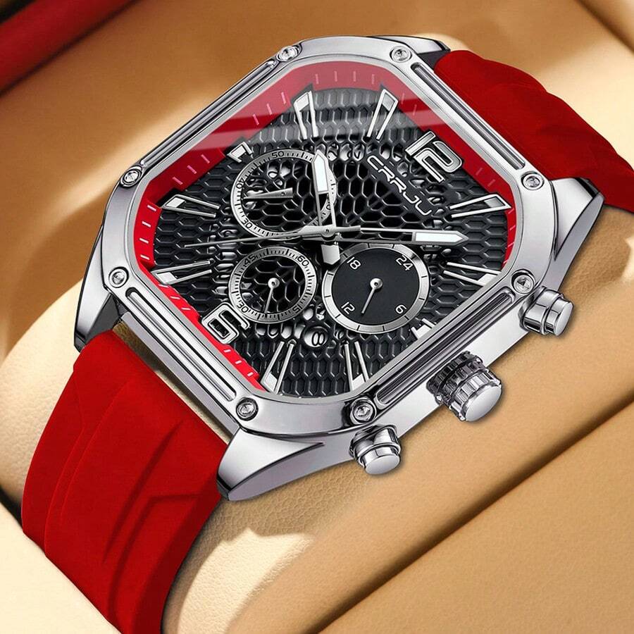 CRRJU Sports Men's Multifunctional Chronograph Waterproof Wristwatch