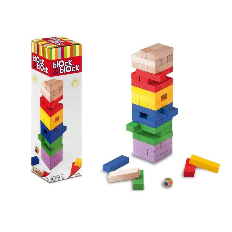 Cayro Block & Blockfarben – Holzstapelspiel, 54 Teile, 6 Farben, Ab 5 Jahren