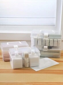 1入組透明儲物盒,可用於臥室、客廳、書房、辦公桌、、化妝品、文具、文件、書籍和其他物品的塵、潮濕防護儲物盒,附帶手柄 - 無色 - 查看 1