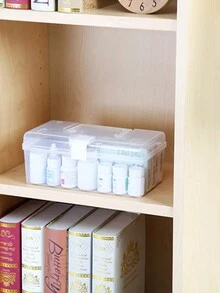 1入組透明儲物盒,可用於臥室、客廳、書房、辦公桌、、化妝品、文具、文件、書籍和其他物品的塵、潮濕防護儲物盒,附帶手柄 - 無色 - 查看 7