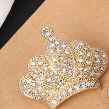 1個鋅合金全鑽石時尚皇冠造型胸針,優雅的韓式休閒服裝配件針 - 金黃色 - 查看 2