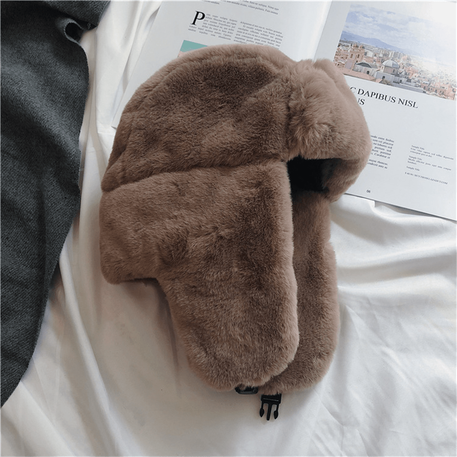 Winter Warmth Fur Aviator Hat With Ski Mask, Solid Color Thick Plush