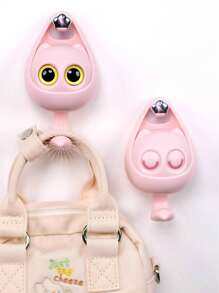 1 件卡通創意閃爍貓鉤適用於可愛杏仁餅形狀無痕衣服、帽子和雜項。收納掛鉤 - 粉色 - 查看 1