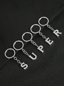 1 pieza Llavero de estilo minimalista de moda de aleación hueca con 26 letras inglesas de cristal, accesorio personalizado unisex lindo, recuerdo, accesorio para coche, encanto para bolso, mochila para la escuela, ideas de regalo de Navidad góticas y Y2K, cordón para tarjeta de identificación, accesorio para coche, encanto para bolso