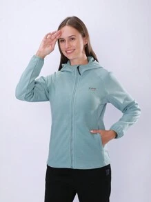 女士软壳保暖内衬连帽户外夹克，采用色块设计，浅蓝色 - 淺藍色 - 查看 1