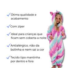 Pijama Roupa de dormir infantil de menina unicórnio kigurumi rosa estrelado de pelúcia desenho animado