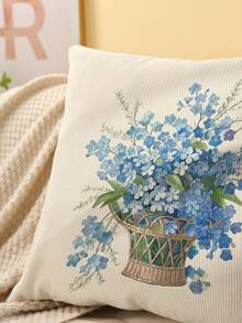 1個簡單的花朵和字母印花厚可麗紗坐墊套,裝飾沙發用的枕套,不含枕芯